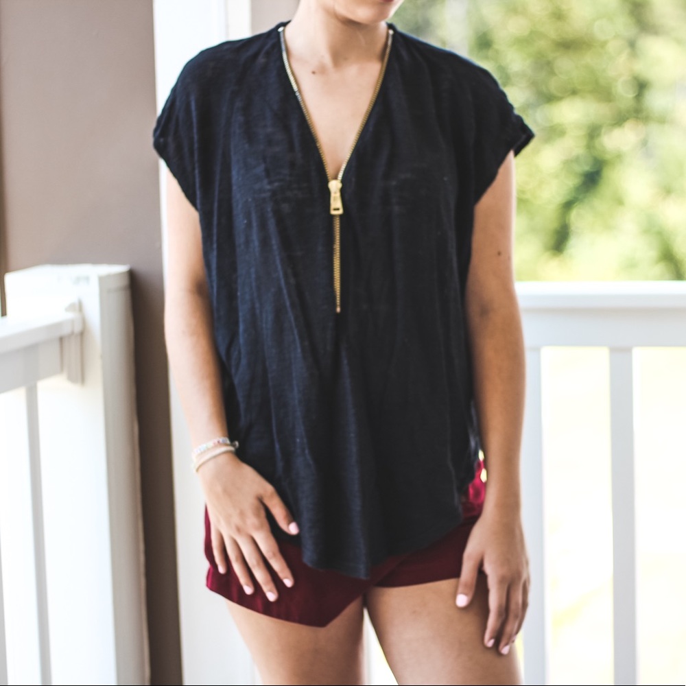 black zipper detail top